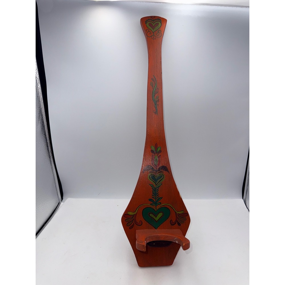 Unbranded Wood Wall Candle Sconce Folk Art Orange One Size Good Hand Painted